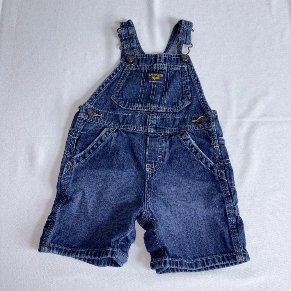 OshKosh B'gosh Denim Shortalls 18 Months Blue good Vestbak Cargo Pockets